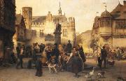 Alfred Eduard Chalon Am Marktbrunnen von Bingen oil on canvas